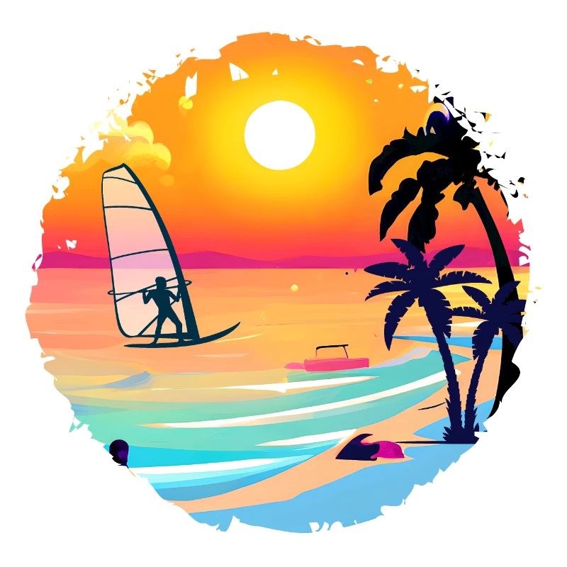 Aquarelle de plage de coucher de soleil d’été