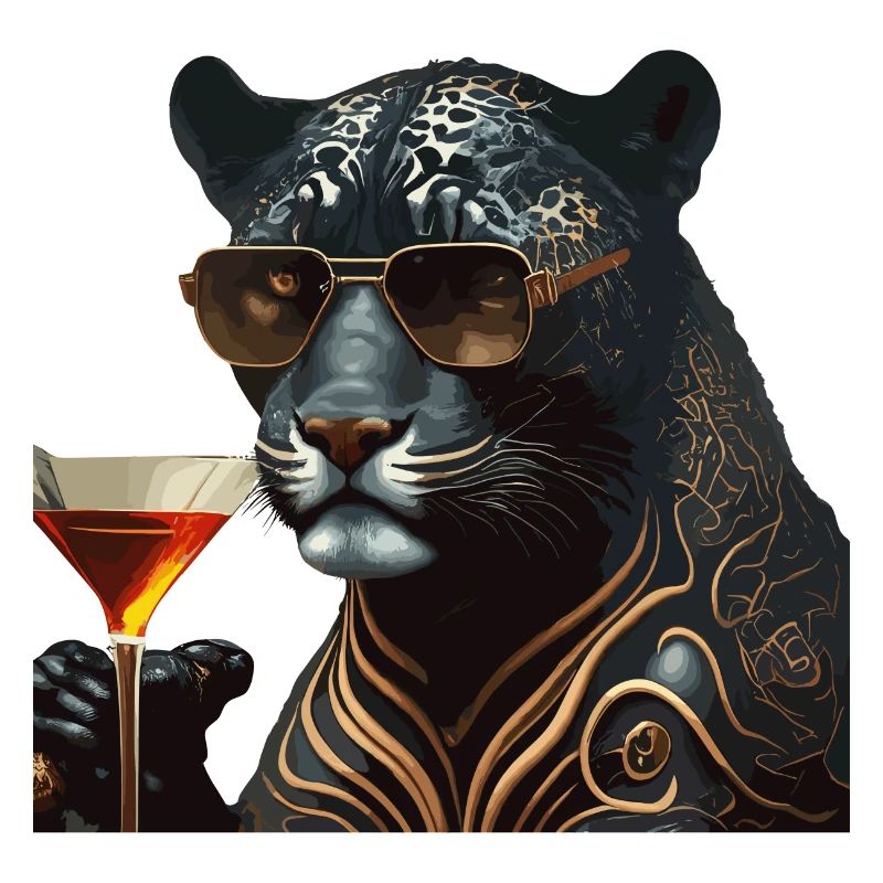 Panthère chic avec lunettes de soleil et boisson