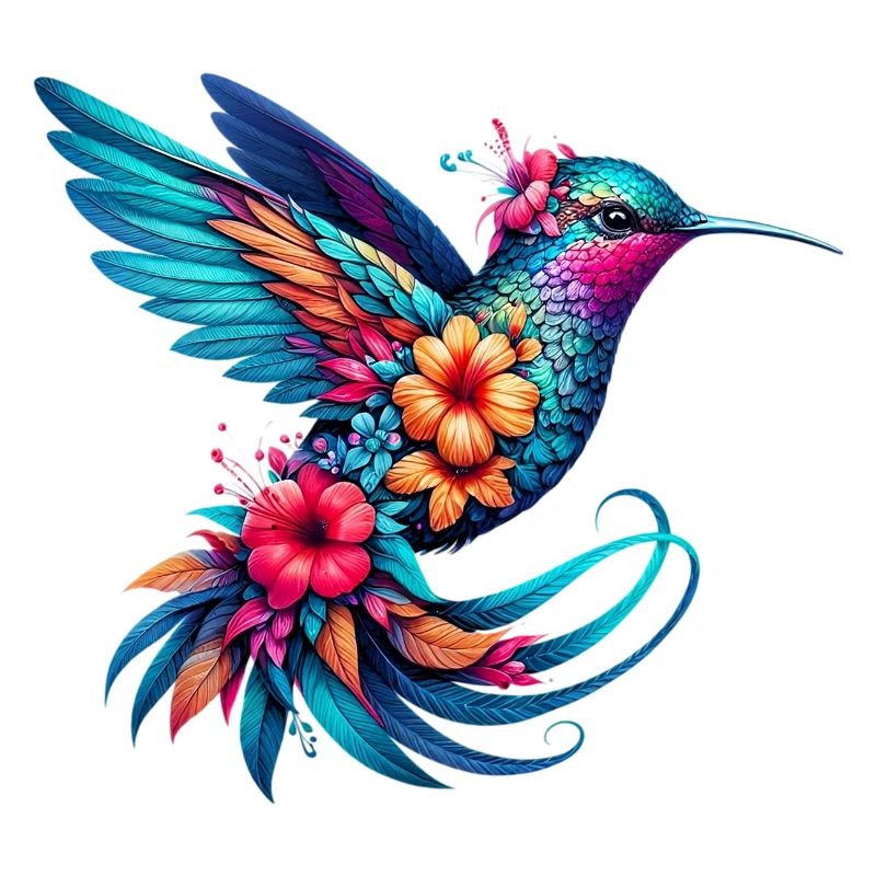 Colibri décoré de fleurs