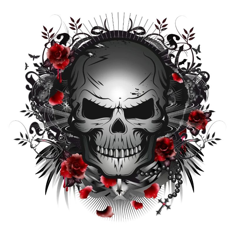dark gothic skull with red roses