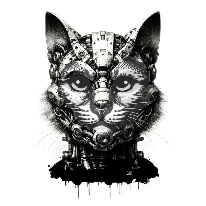 Tête de chat conçue comme un robot au look rétro
