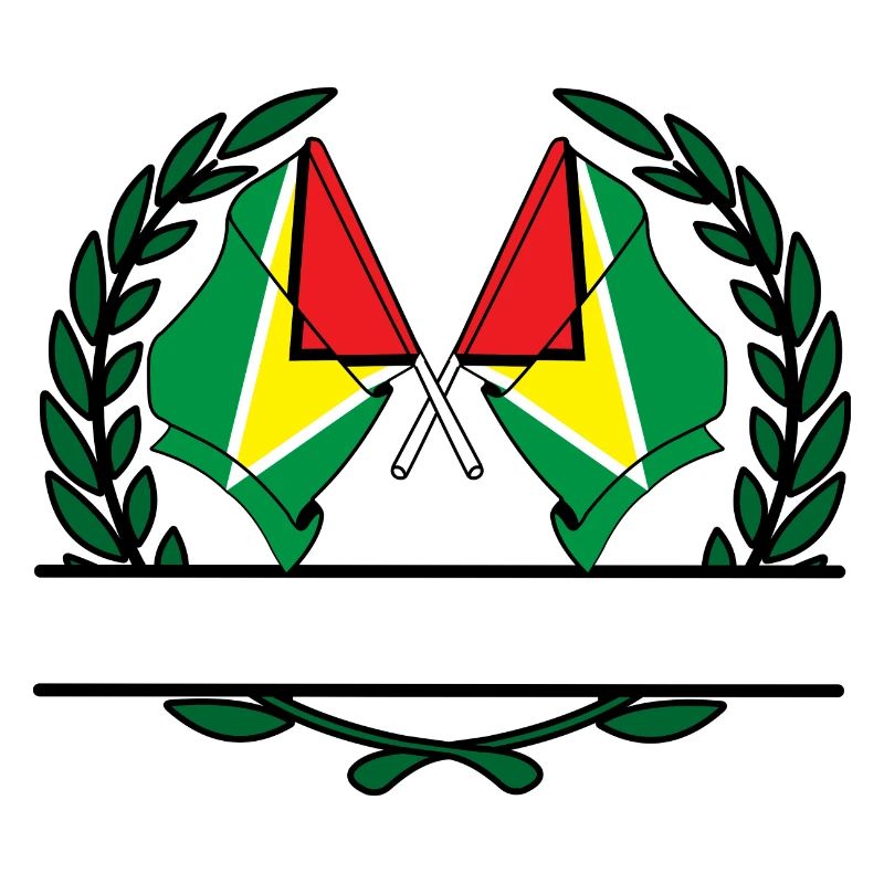 Drapeaux, bannière, couronne de laurier, Guyane