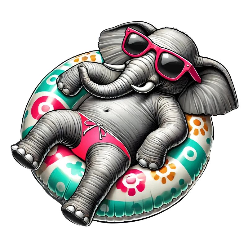 A relaxed elephant on a swimming ring