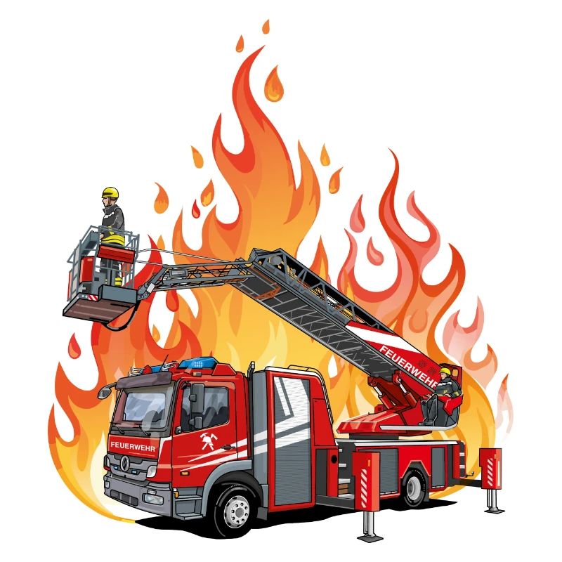 Fire brigade and flames