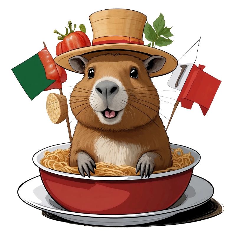 Charming Capybara in Festive Noodles