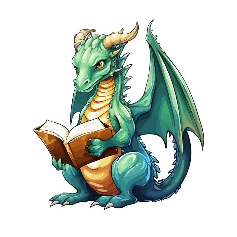 Fantasy Reading Dragon with Book
