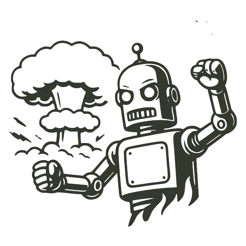 Robot rétro devant un nuage d’explosion