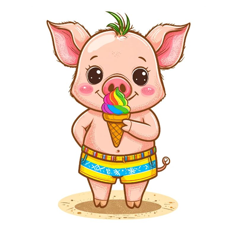 Kleines Schweinchen mit buntem Eis