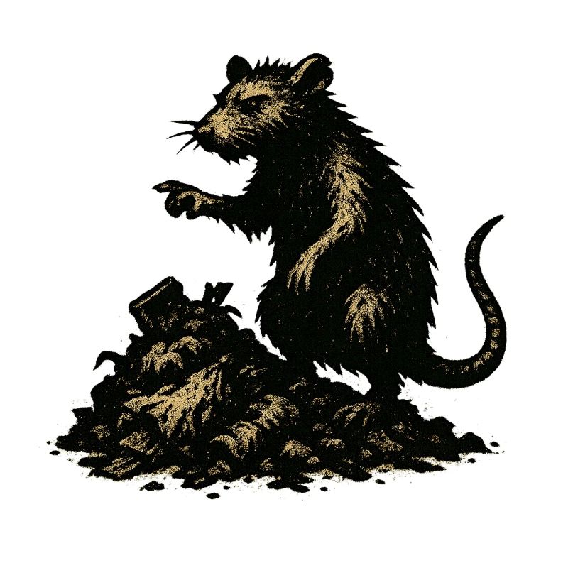 Rat on rubble engraving