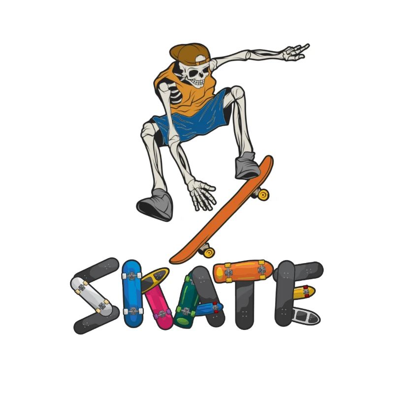 Conception d’exercice de patin de skateboard squelette coloré