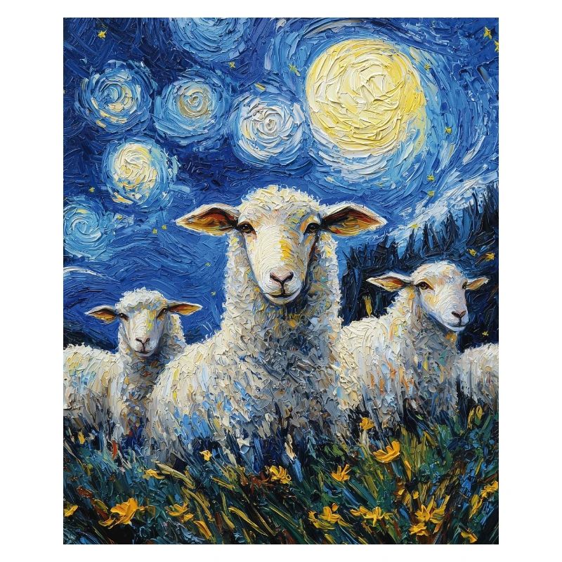 Sheep Van Gogh Style Starry Night