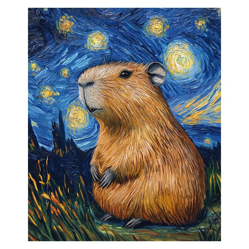 Capybara Van Gogh Style Starry Night