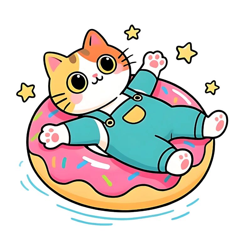 Katze auf pastellfarbenem schwebendem Donut