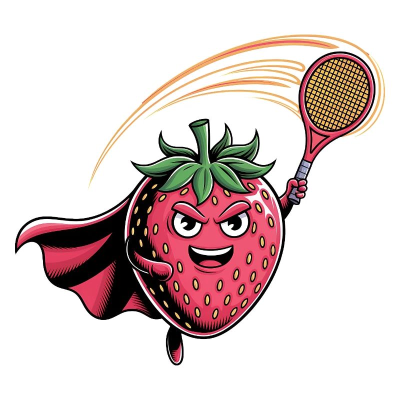 Erdbeere Superheld Tennis Smash mit Schläger