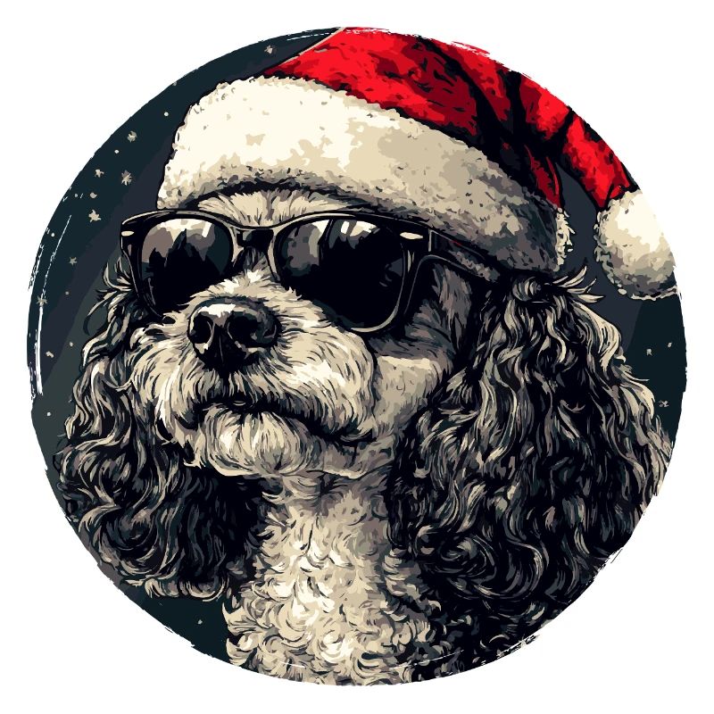 Caniche de Noël avec lunettes de soleil