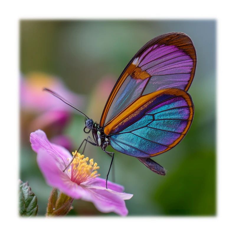 Papillon iridescent sur fleur délicate