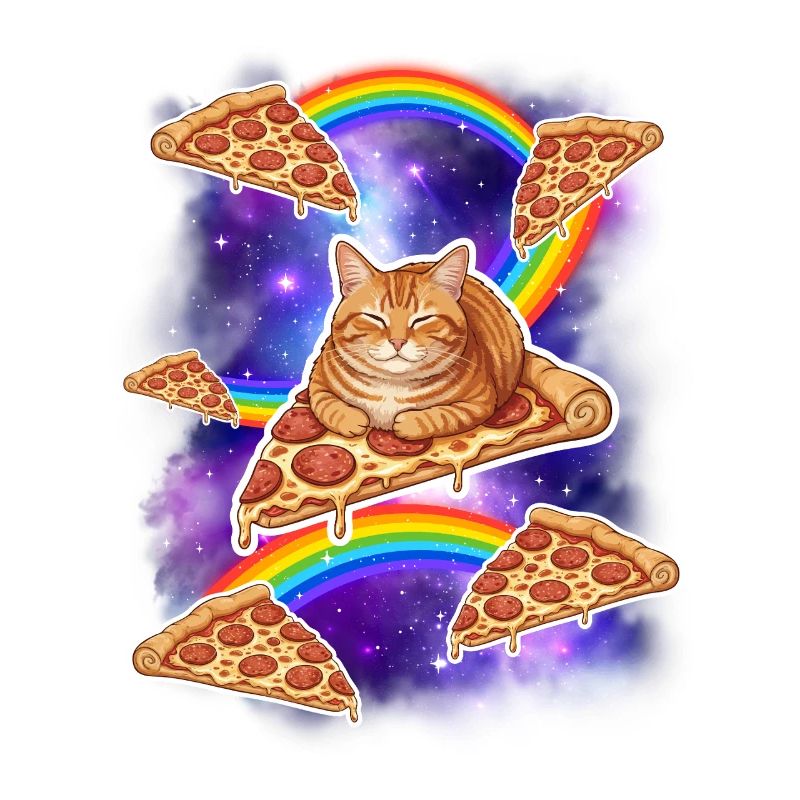 Chat chevauchant une pizza dans l’espace Mème drôle de pizza