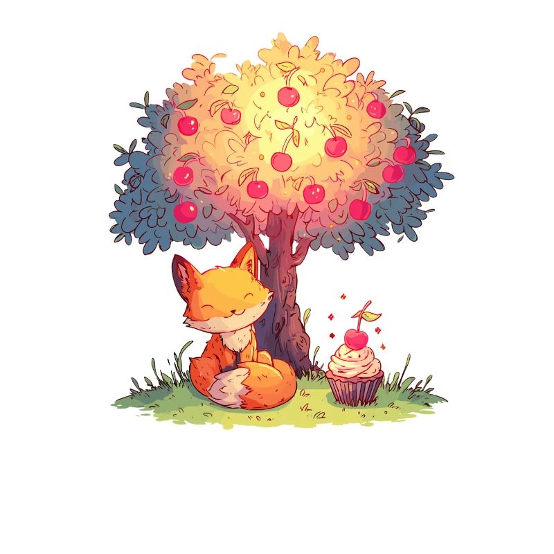 Renard sur le pommier avec cupcake