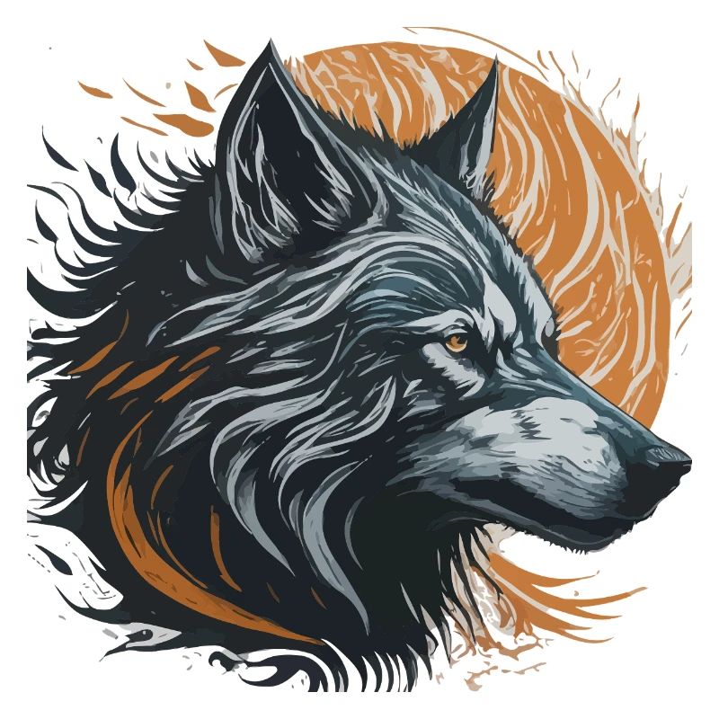 Black Wolf Under Golden Moon