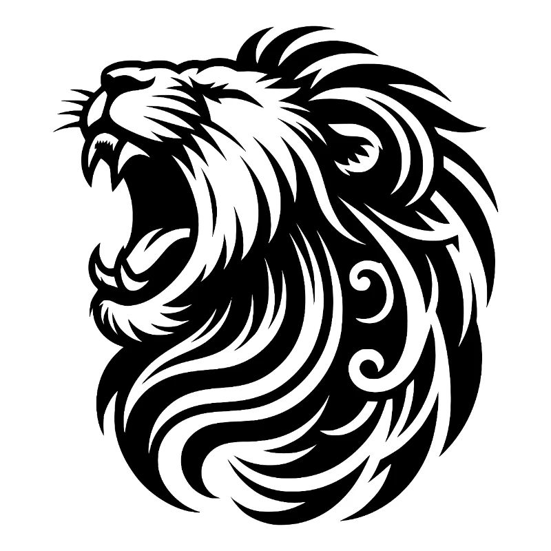 Roaring lion with elegant mane and teeth