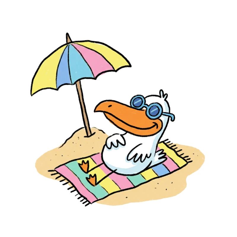 Sonnenvogel am Strand mit Schirm