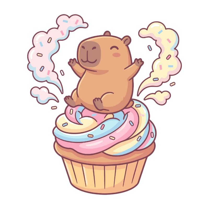 Fête cupcake capybara avec glaçage arc-en-ciel