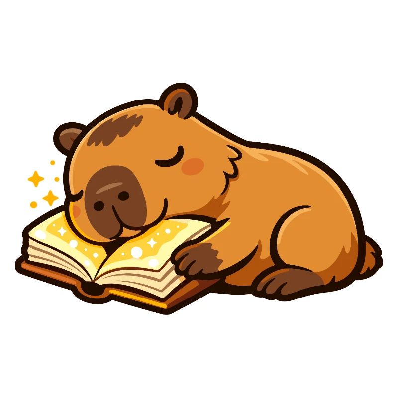 Sleeping Capybara on Book Reading Motif