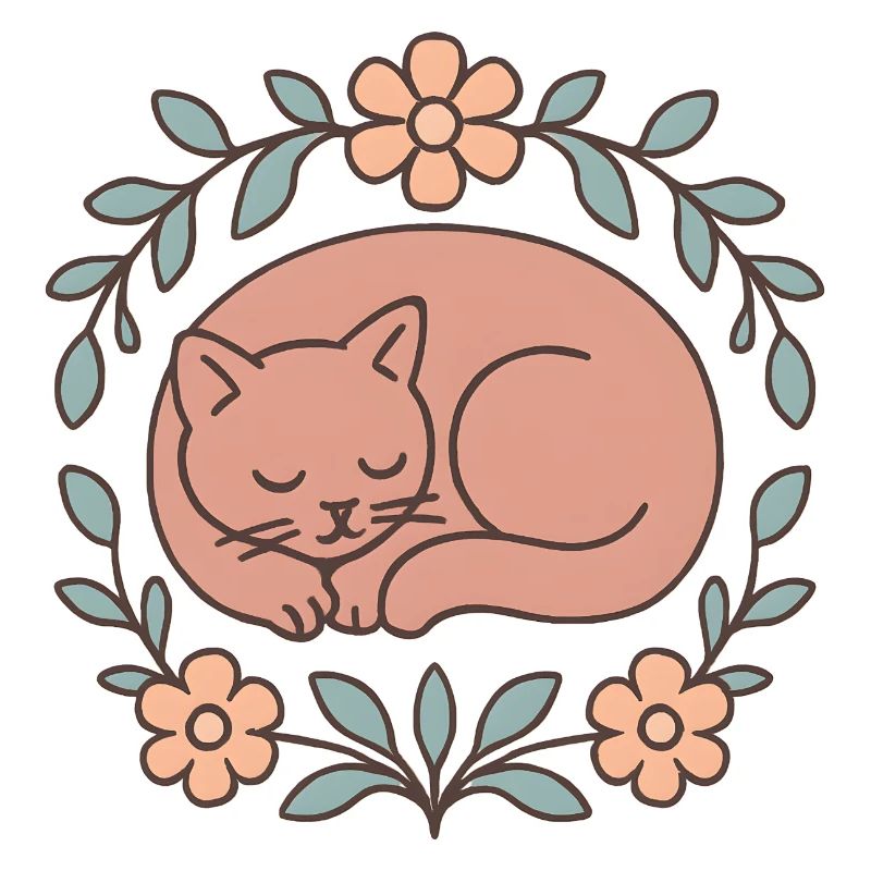 Chat endormi dans un cercle de fleurs