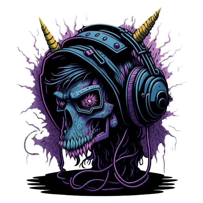 Neon Skull mit Kopfhörern DJ