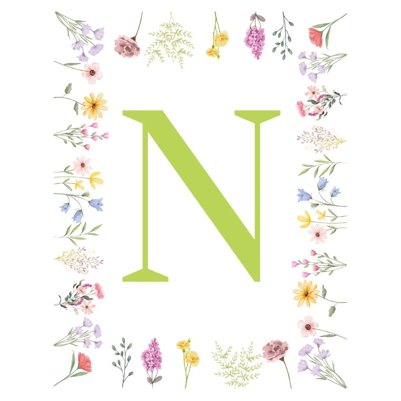 Floral Initials " N ", Letters Monogram