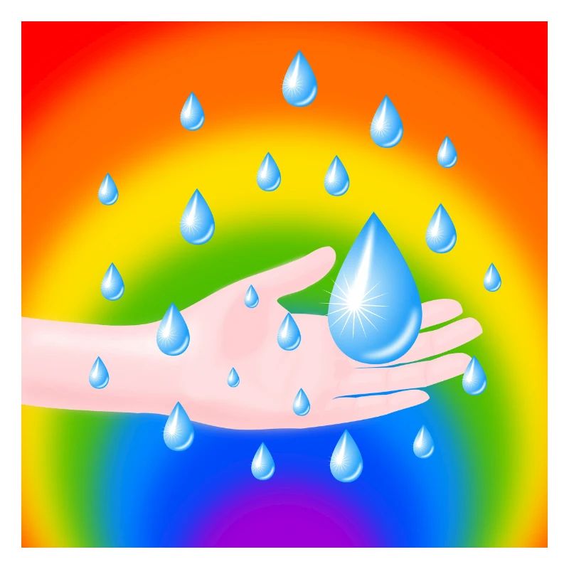 Rainbow Rain Drop and a Hand