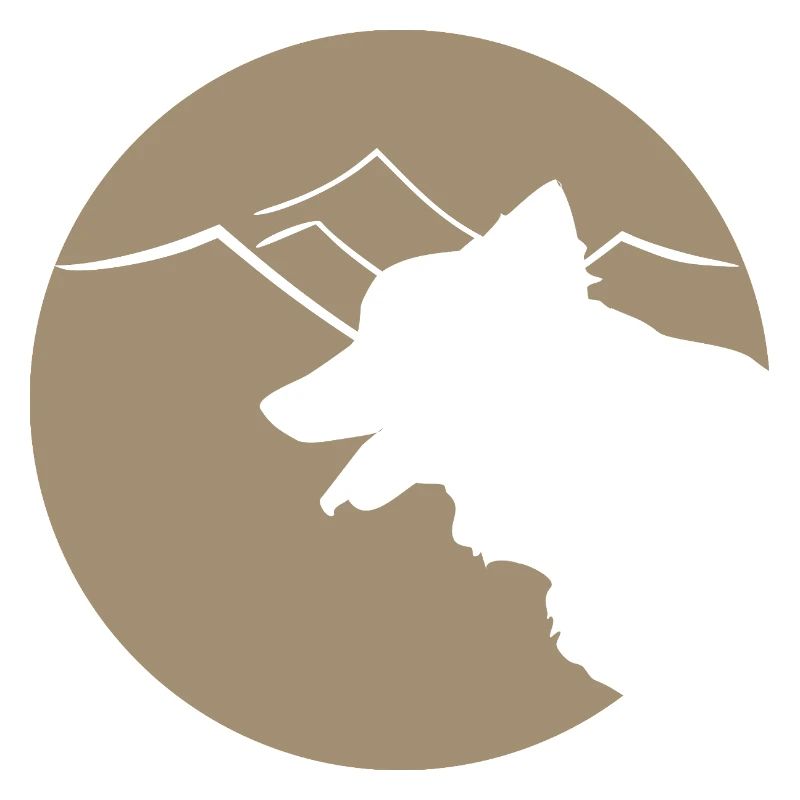Hundsilhouette im Gebirge oder Dünen