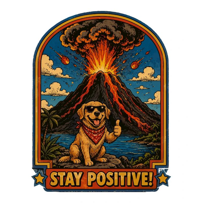 Chien devant un volcan – Restez positif