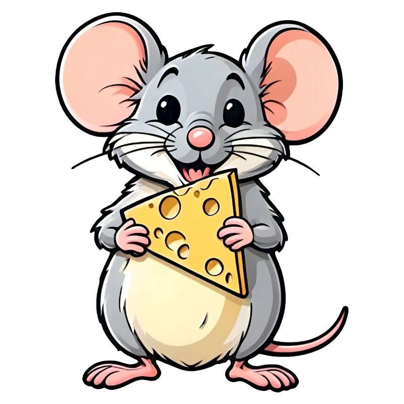 Souris de dessin animé effrontée avec du fromage