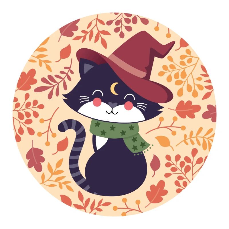 black cat with autumn pattern