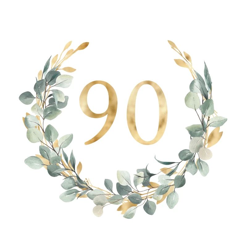 Number 90, eucalyptus wreath, customizable