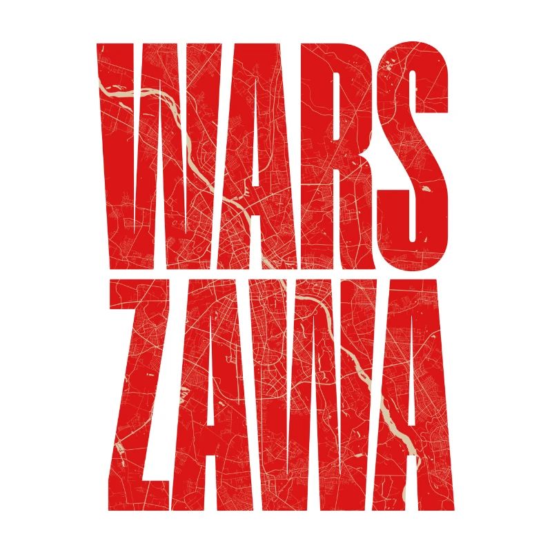 Warszawa lettering with city map pattern