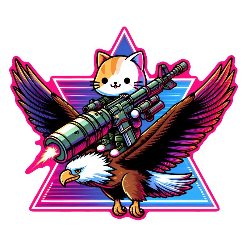Cat with bazooka on an eagle