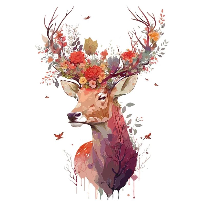 Beau cerf avec des fleurs en bois