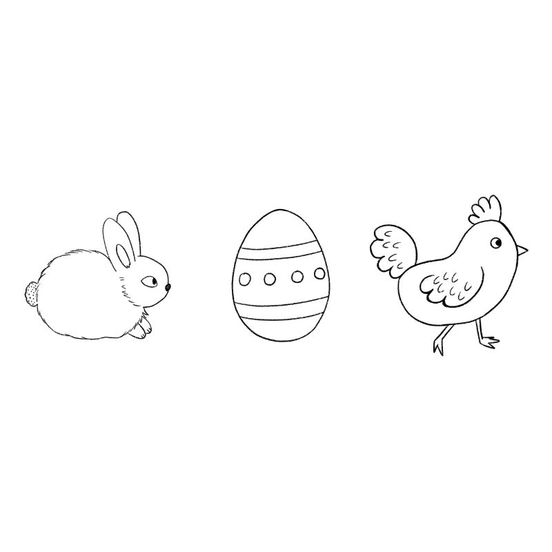 Minimalist Line Drawing Bunny, Egg, Chicken