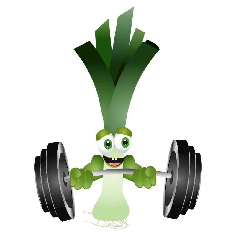 A stick of leeks with a dumbbell while exercising
