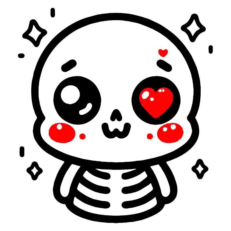 Esqueleto de ojos de corazón rojo