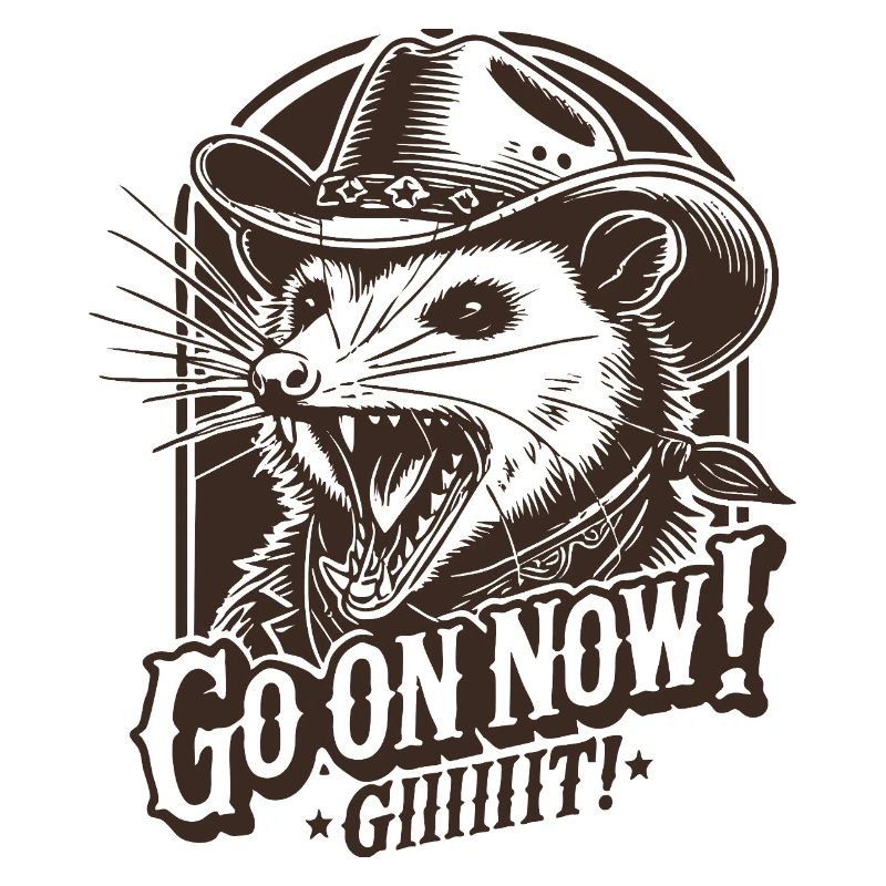 Vintage Go on Now Git Funny Cowboy Opossum Meme