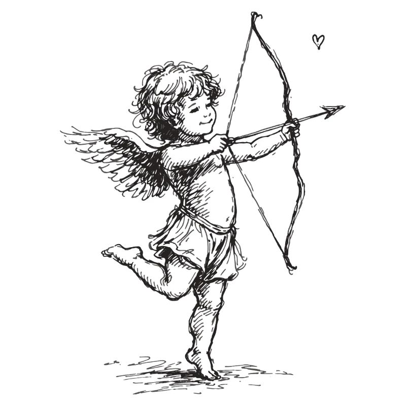 Cupidon Ange vintage avec dessin à l’arc et à la flèche