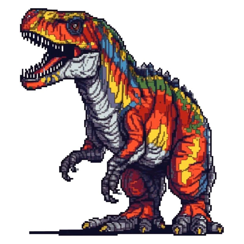 Dino in retro pixel graphics 8-bit or 16-bit