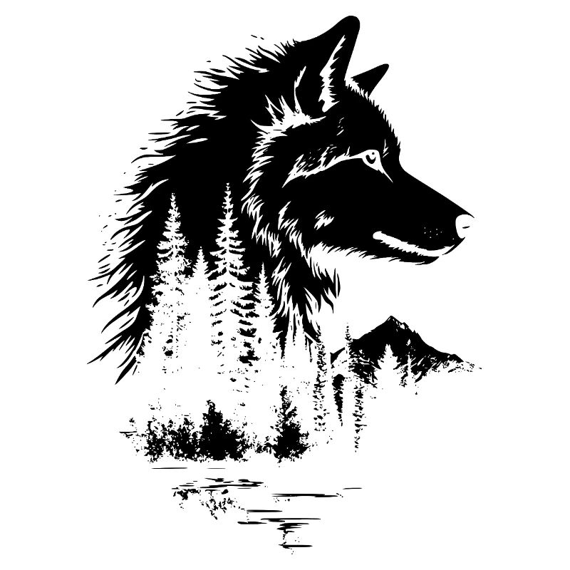 Wolf Face Forest Silhouette