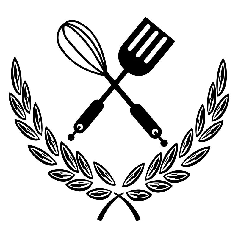 Outils de cuisson dans le logo de cuisinier de la couronne de laurier