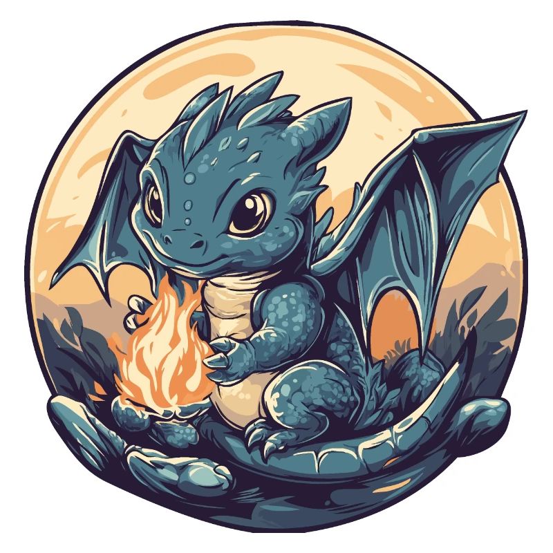 Blauer Drache am Feuer
