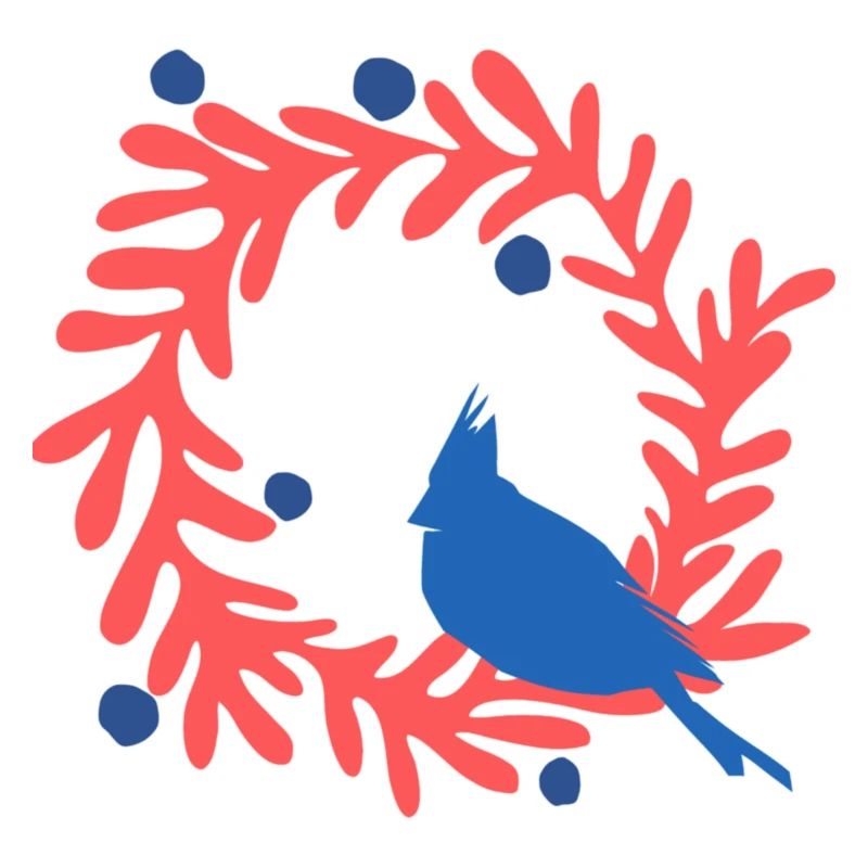 Weihnachtsbild, blauer Vogel auf rotem Kranz