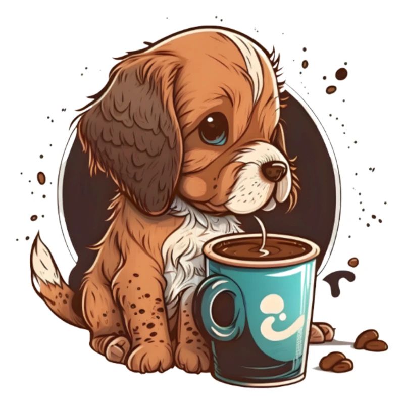 Cute Dog Drinking Coffee